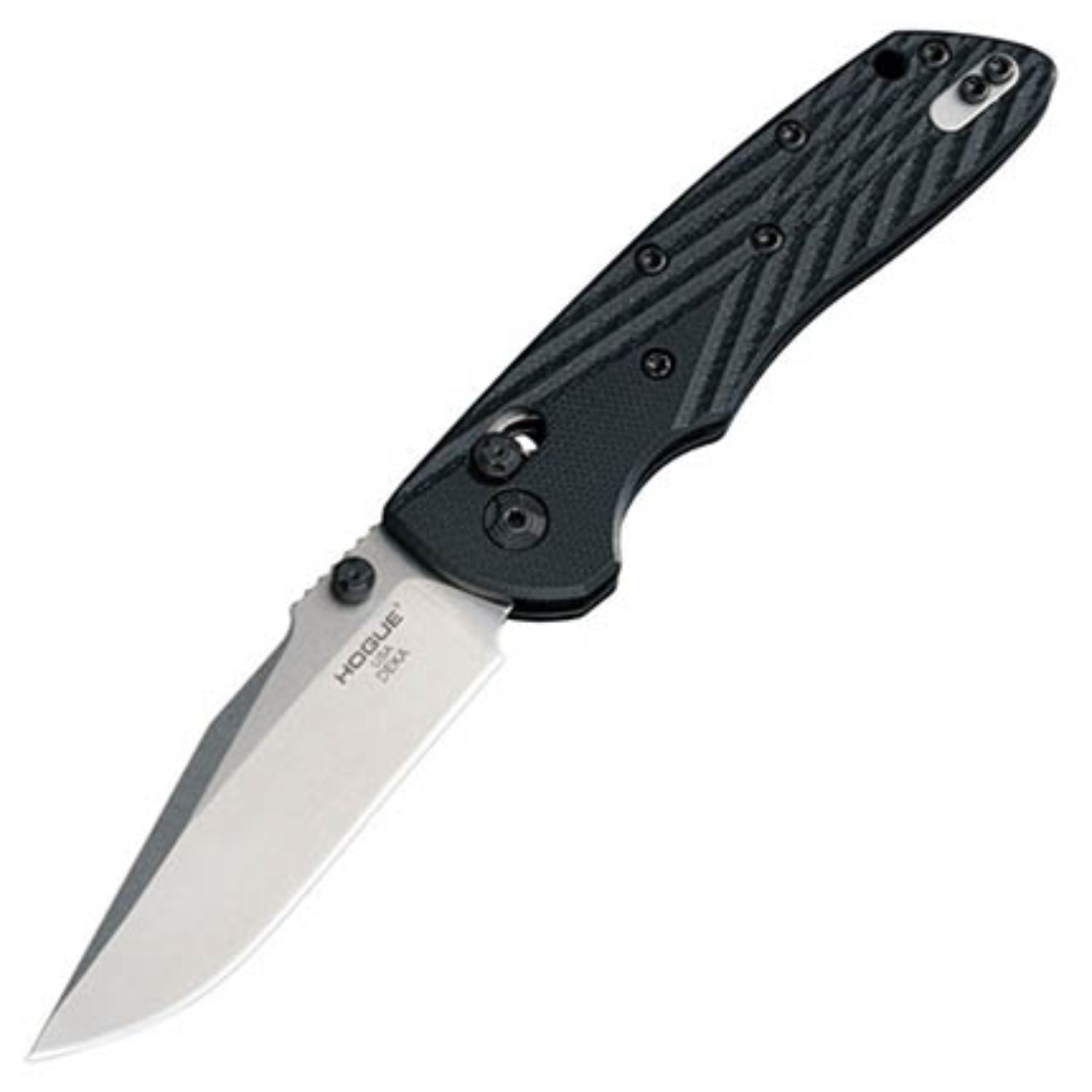 Hogue Deka 3.25in Folder Clip Pt Blade Tumble Fin G10 Black