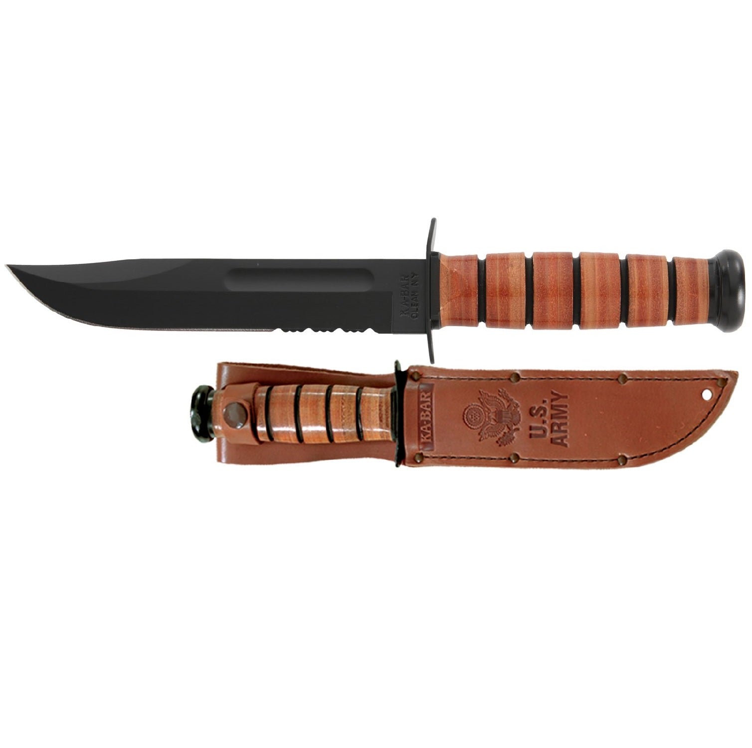 KA-BAR Full-Size Fixed Army 7in Blk Combo Blade Leather Hndl